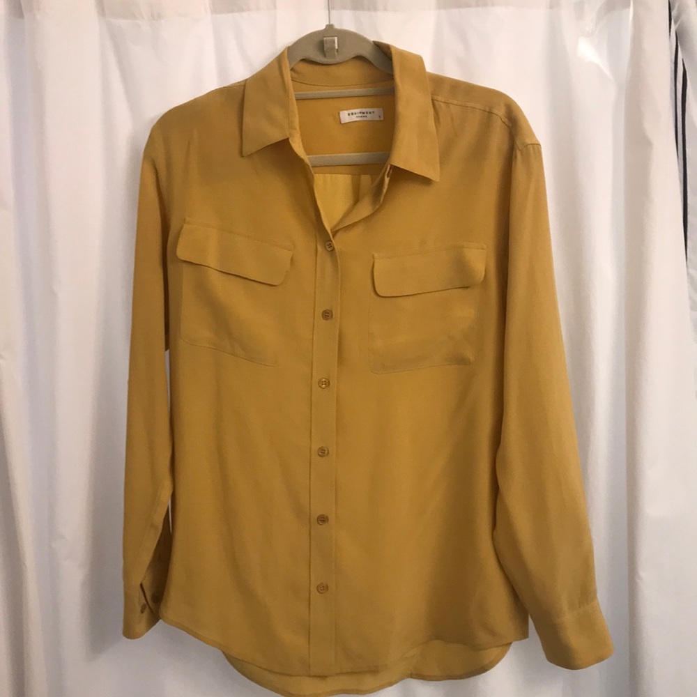 Mustard silk Equipment blouse- perfect for fall!
